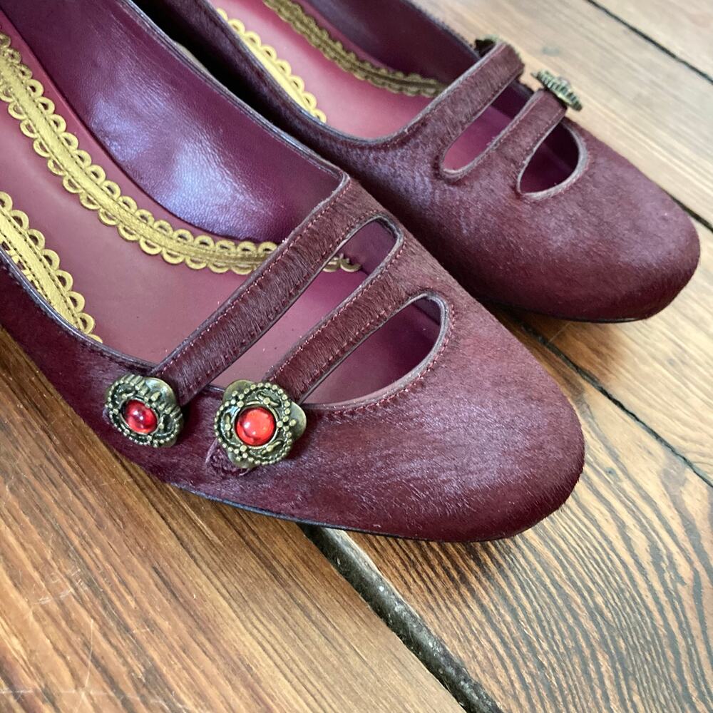 Vintage Burgundy J Vincent Pony Hair Kitten Heel Shoe - Picture 5 of 8